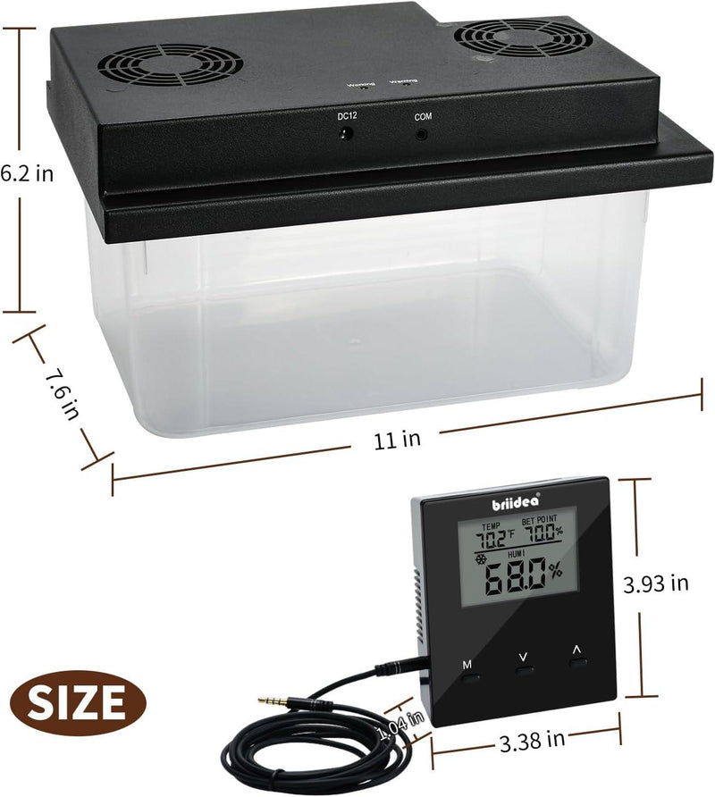 Briidea Electric Humidifiers for Cabinet (10-50 Cubic Ft.), 60% RH~80% RH Humidity Setting Values, Perfect Monitoring Temperature and Humidity, 12V Adapter Power Supply