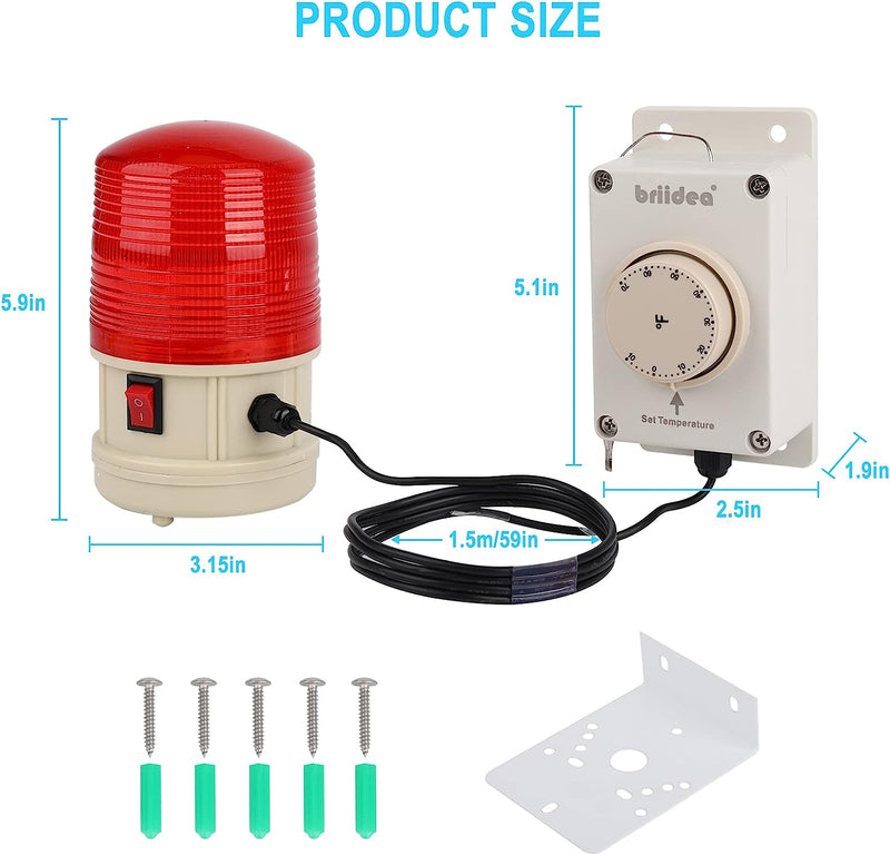 briidea Temperature Warning Light, Low Temperature Warning Light Can Set from -10°F to 70°F and Send a Dazzling Flash Alarm for Preventing Damage to Property When You're Away