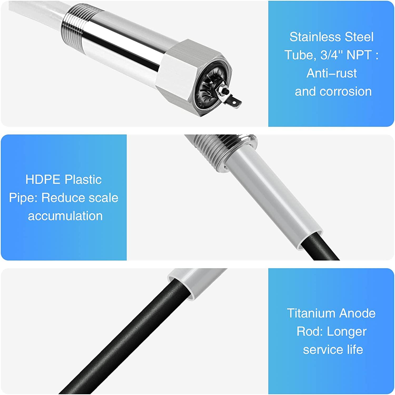 Powered Anode Rod, Briidea Water Heater Anode Rod Made of Titanium (40-89 Gallon Tank), Say Goodbye to Rotten Egg Smell within 24 hours, Anti-Rust and Corrosion, Reduce Limescale