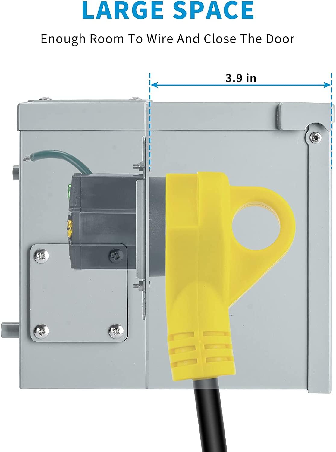 50 Amp RV Power Outlet Box, 125/250 Volt NEMA 14-50R RV Receptacle, Enclosed Weatherproof Lockable Outdoor Electrical Panel Outlet for RV Camper Travel Trailer Electric Car