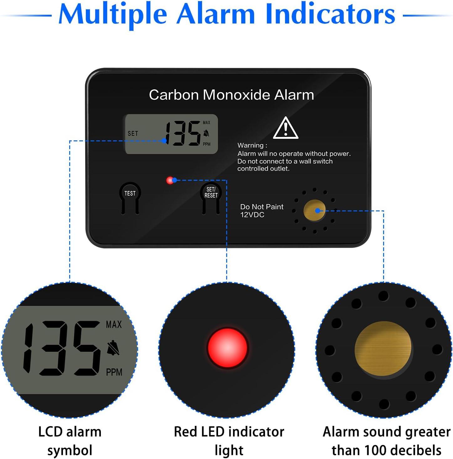 HMCOA-01 Marine Carbon Monoxide Detector with Customizable Alarms, LED Indicator Light and 100dB Loud Alarm, Including a 12V 3A Normally Closed Relay, Provide You with Additional Security Protections