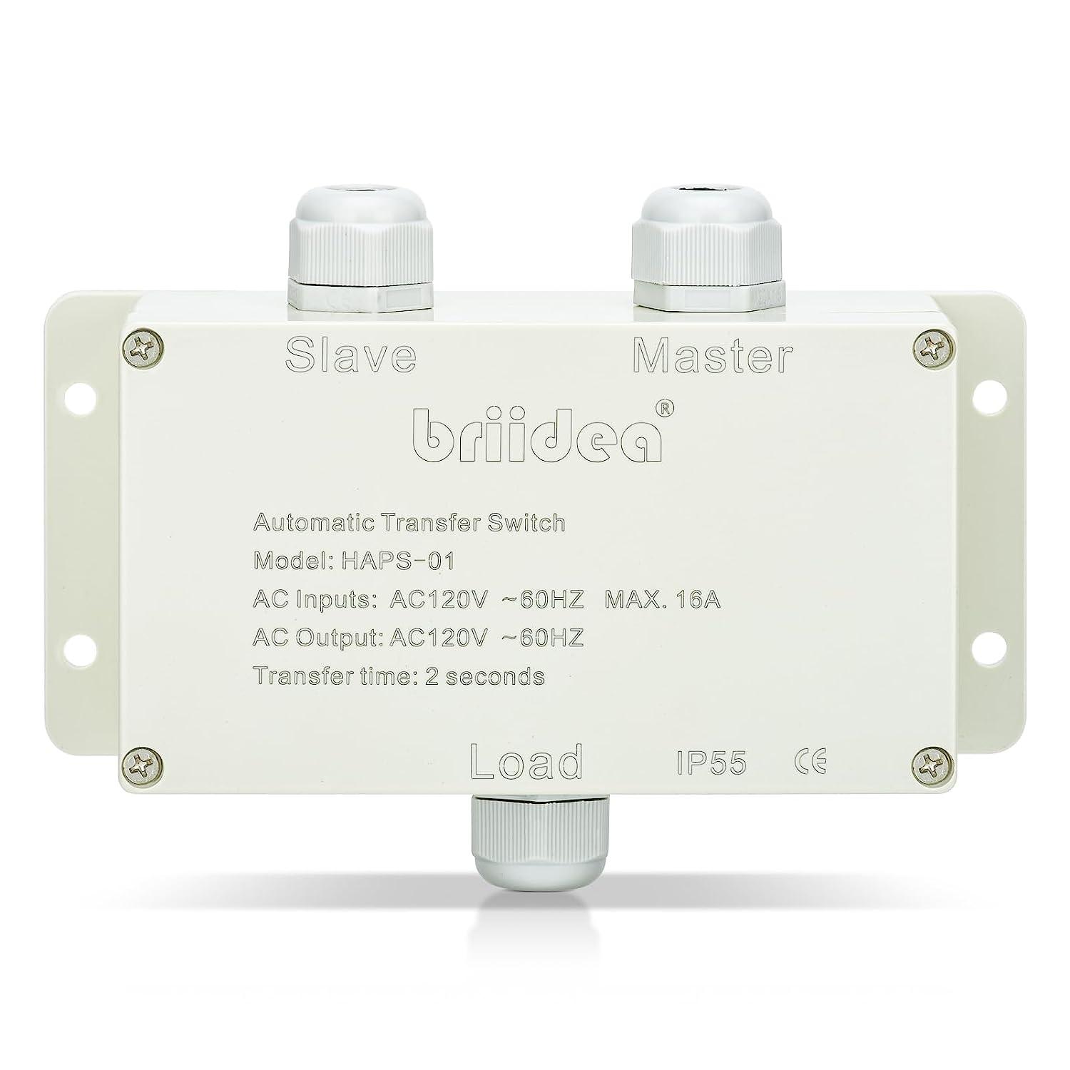 Automatic Transfer Switch, Briidea 120 VAC 16 AMP ATS Auto Transfer Switch for Inverter and Main Powers, UL Listed, Suitable for Use in Boats, RVs, Solar Power Systems, Motorhomes - briidea