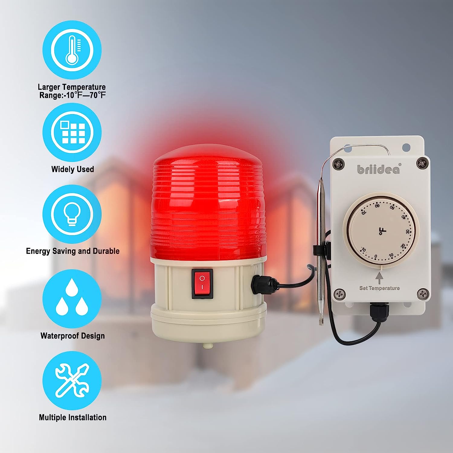 briidea Temperature Warning Light, Low Temperature Warning Light Can Set from -10°F to 70°F and Send a Dazzling Flash Alarm for Preventing Damage to Property When You're Away
