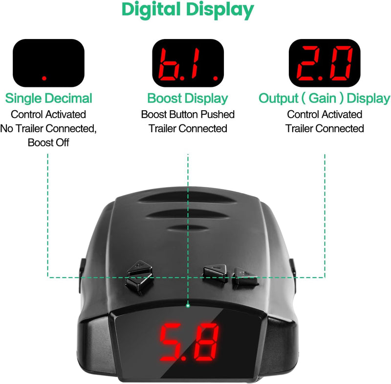 Proportional Trailer Brake Controller, Briidea Digital Brake Controller, Easily Control Trailers with 1-4 Axles, Boost Button for Smoother and Safer Braking in Heavy-Duty Towing & Frequent Towing