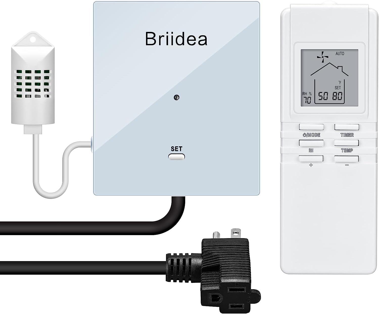 briidea Exhaust Fan Remote Control Kit, Attic Fan Thermostat Control Kit with Temperature & Humidity Sensor for Achieving a Cool and Dry Attic, Easily Convert Your Hardwired Fans to Smart Fans