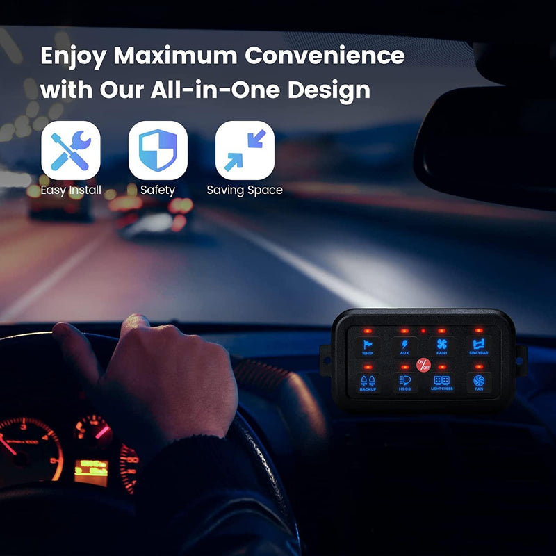 8 Gang Switch Panel, Briidea Switch Panel for Car with All Metal Housing, Multifunction 12V-24V, Ideal for Car, Golf Cart, ATV, UTV, RV, Truck, Enhance Your Driving Experience