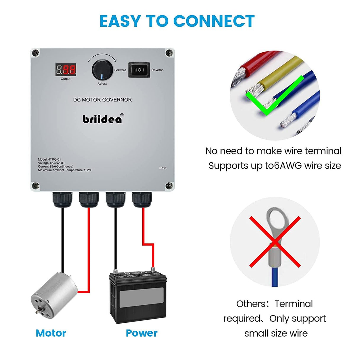 PWM Controller, Briidea DC 12-48V 35A Waterproof Motor Speed Controlle