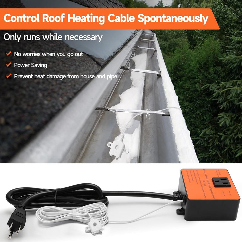 Briidea Automatic Roof De-Icing Heat Cable Control with Large Capacity 1800W, LED Indicator, Ideal for Roof Heater Control
