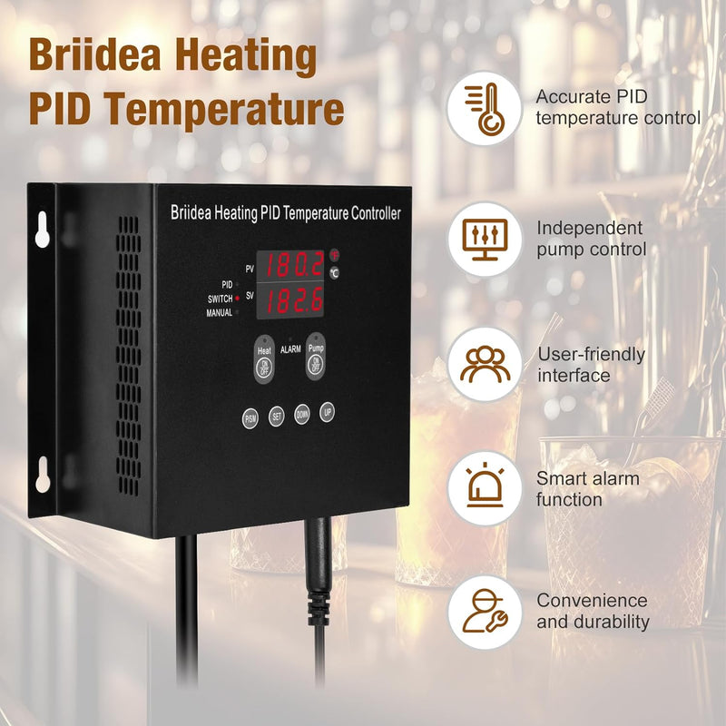 Briidea Heating PID Temperature Controller, -40℉~302℉/-40℃~150℃, Independent Pump Control, Pre-Wired Digital Home Brewing Controller, P/S/M Three Modes, Precise Temperature Setting & Adjustment