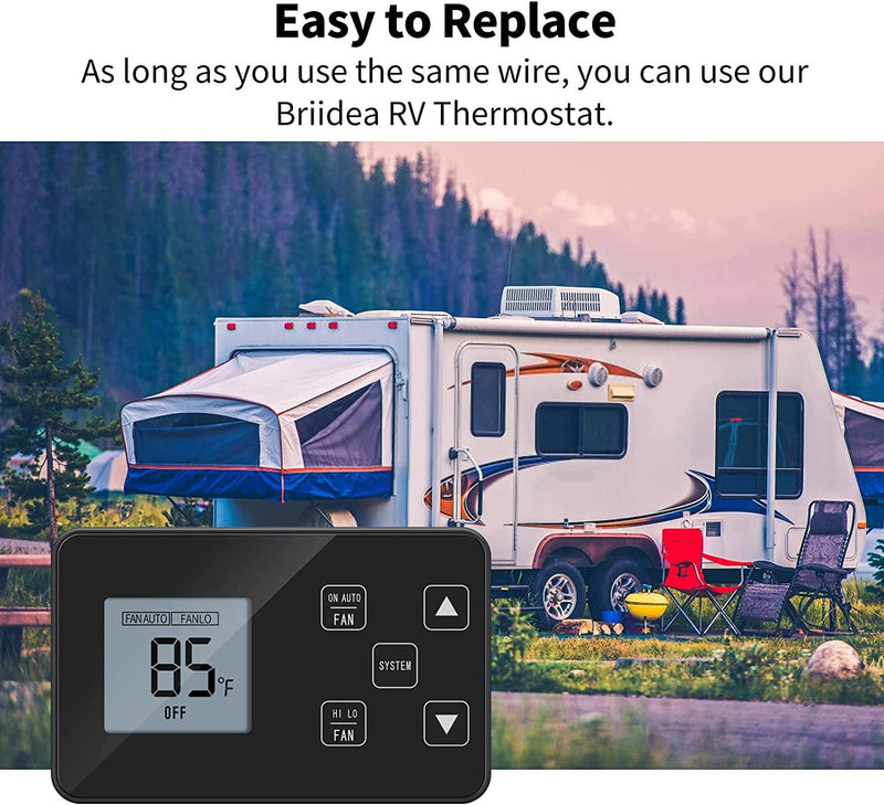 [New Generation] RV Thermostat, Briidea RV LCD Screen Digital Thermostat (Cool Only/Furnace), Replace for Dometic 3106995.032, 12V DC, Black