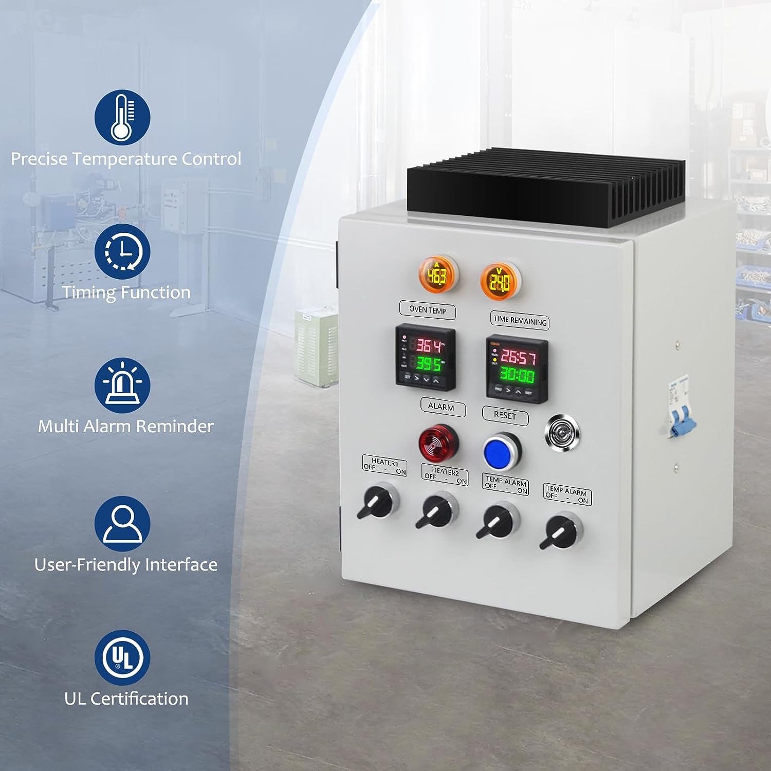 Briidea Control Panel for Powder Coating Oven (240V 50A), Precisely Control Temperature and Time with Dual-line PID Controller, Heating Element up 12000 Watt, Temperature Probe Withstand up to 900°F