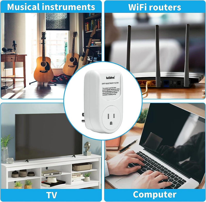 Briidea Dirty Electricity Filters Reduce High-Frequency Noise Caused by Electronic Devices, Provides a Stable and Clean Power Supply for You, Extend the Lifespan of Electric Device, White
