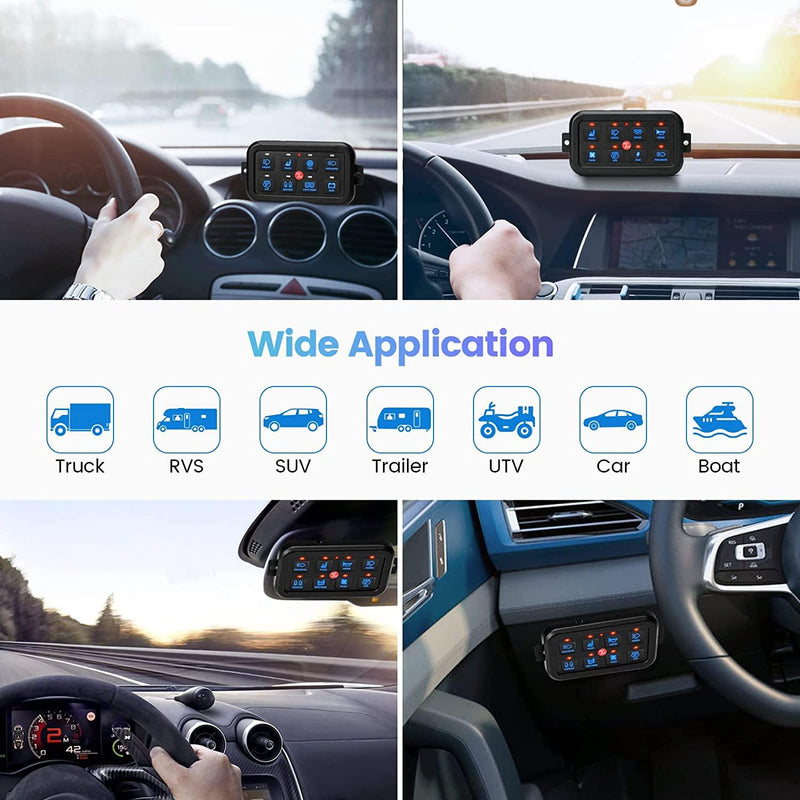 8 Gang Switch Panel, Briidea Switch Panel for Car with All Metal Housing, Multifunction 12V-24V, Ideal for Car, Golf Cart, ATV, UTV, RV, Truck, Enhance Your Driving Experience