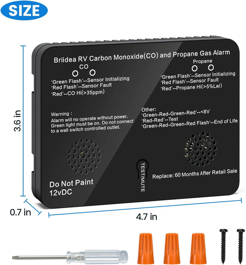 RV Carbon Monoxide & Propane Gas Alarm, Briidea Dual LP/CO Alarm with