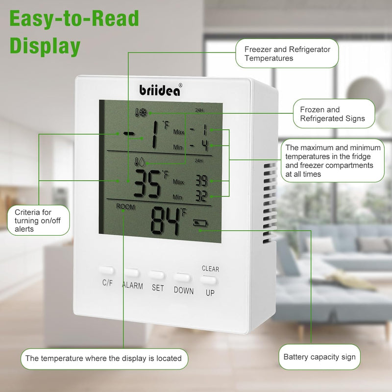 Digital Refrigerator Thermometer - Fridge and Freezer Alarm Alert When  Temperatures Drop - Ideal RV Fridge Freezer Thermometer with Alarm and Max  Min