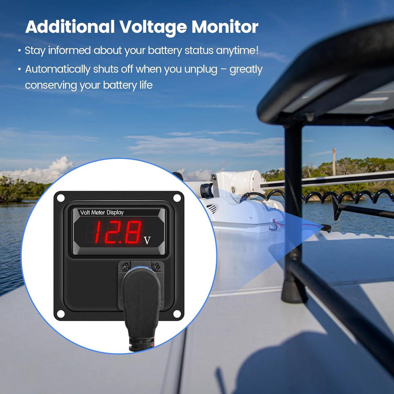 Battery Trolling Plug 12V/24V DC to DC Connector, Briidea Trolling Motor Plug with Battery Voltage Meter (8-30V), Easier Operation, Superior Anti-rust and Corrosion for Freshwater and Saltwater