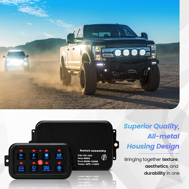 8 Gang Switch Panel, Briidea Switch Panel for Car with All Metal Housing, Multifunction 12V-24V, Ideal for Car, Golf Cart, ATV, UTV, RV, Truck, Enhance Your Driving Experience