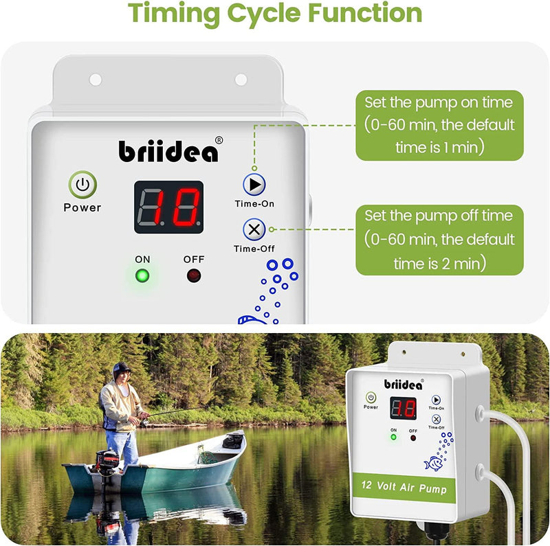 Aerator for Bait Bucket, Briidea 12 Volt Livewell Aerator Pump System