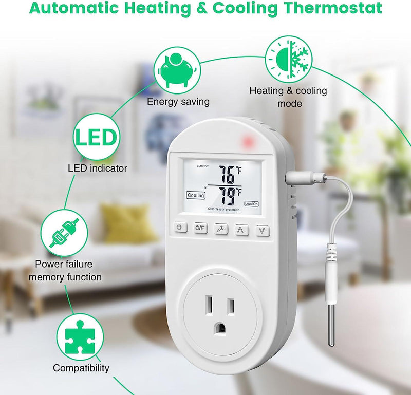 Temperature Controlled Outlet, Briidea Thermostat Outlet Compatible with Window Air Conditioner, Space Heaters, Fans, Widely used for Household