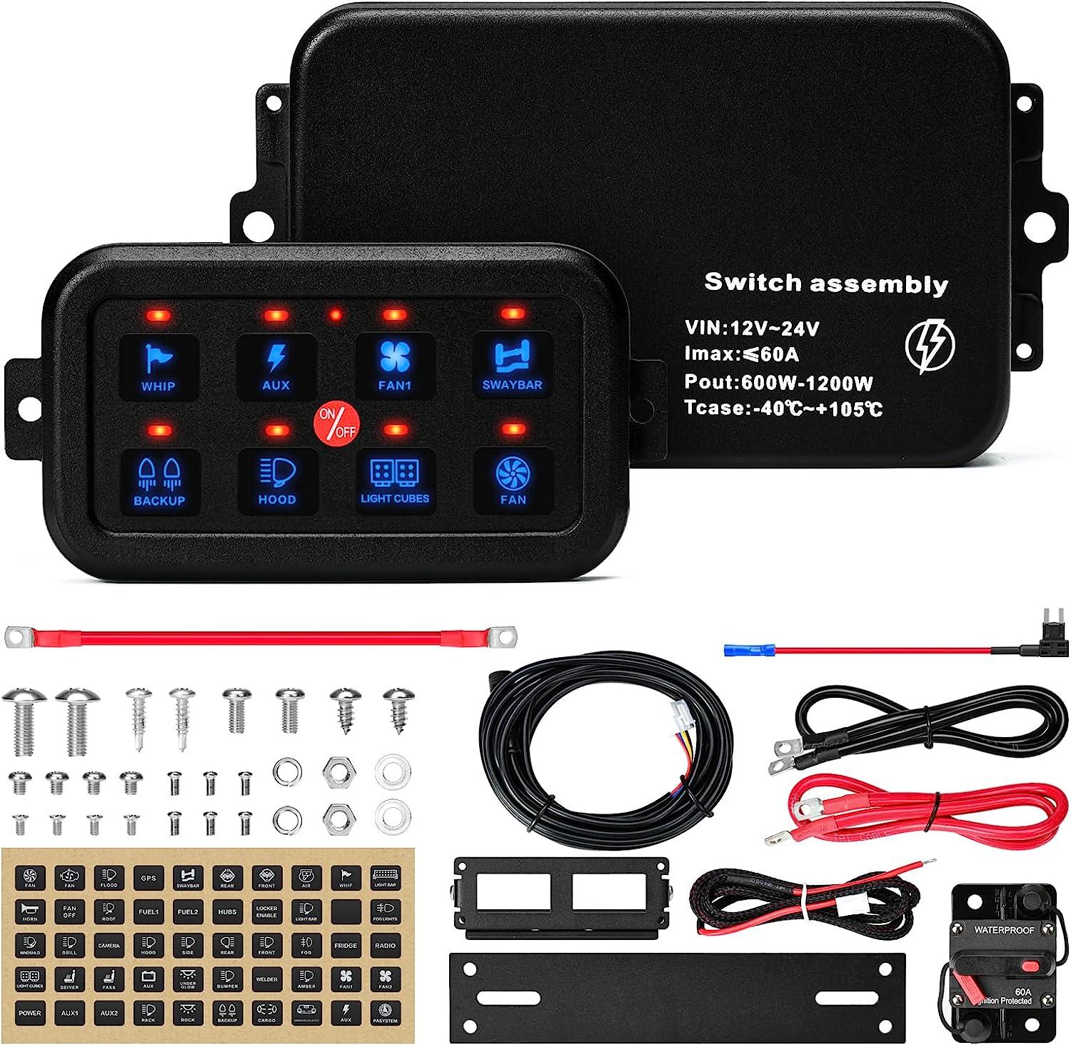 8 Gang Switch Panel, Briidea Switch Panel for Car with All Metal Housing, Multifunction 12V-24V, Ideal for Car, Golf Cart, ATV, UTV, RV, Truck, Enhance Your Driving Experience - briidea