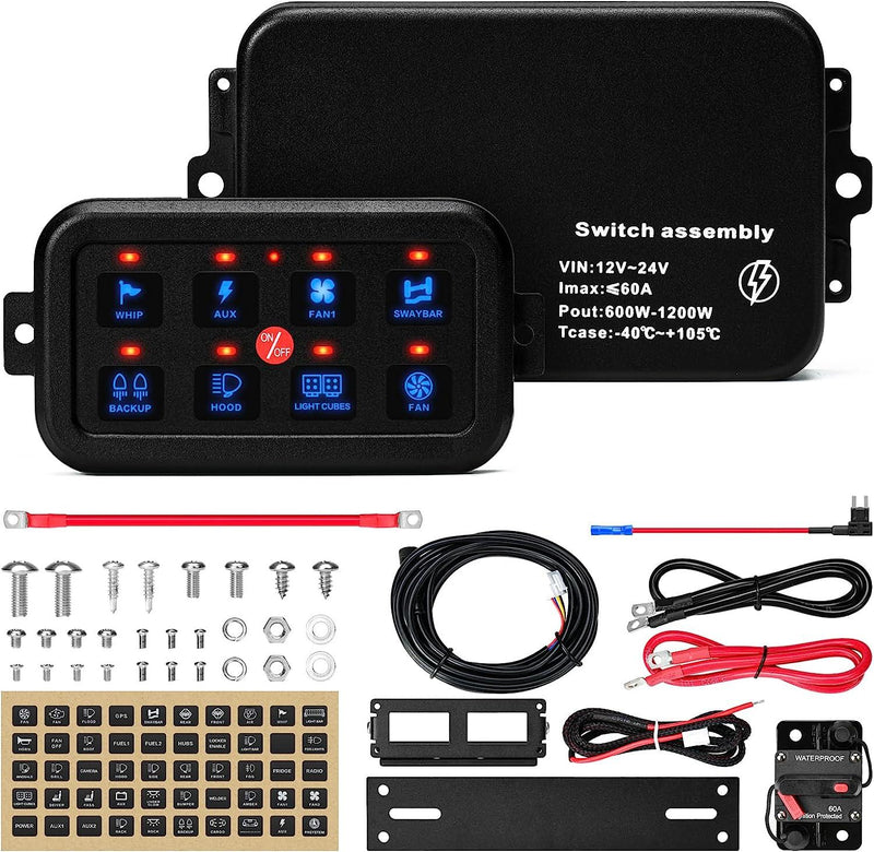 8 Gang Switch Panel, Briidea Switch Panel for Car with All Metal Housi