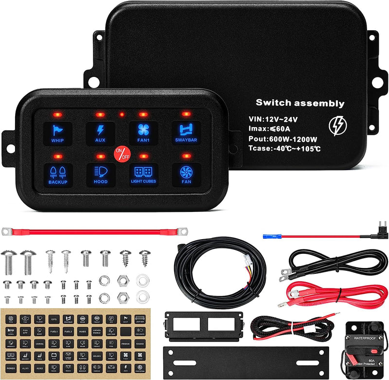 8 Gang Switch Panel, Briidea Switch Panel for Car with All Metal Housing, Multifunction 12V-24V, Ideal for Car, Golf Cart, ATV, UTV, RV, Truck, Enhance Your Driving Experience