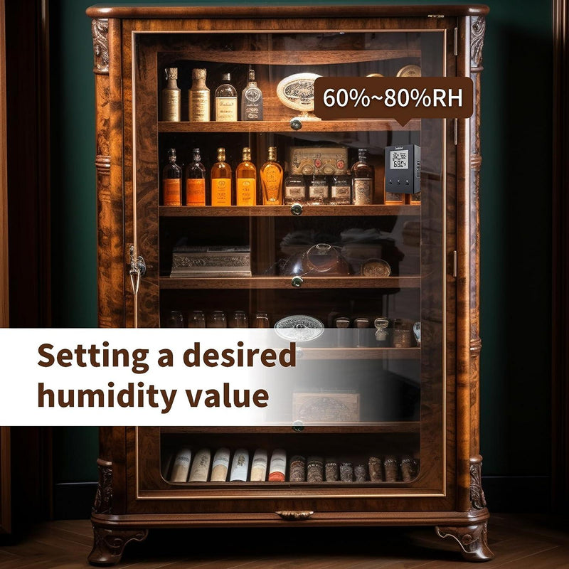 Briidea Electric Humidifiers for Cabinet (10-50 Cubic Ft.), 60% RH~80% RH Humidity Setting Values, Perfect Monitoring Temperature and Humidity, 12V Adapter Power Supply