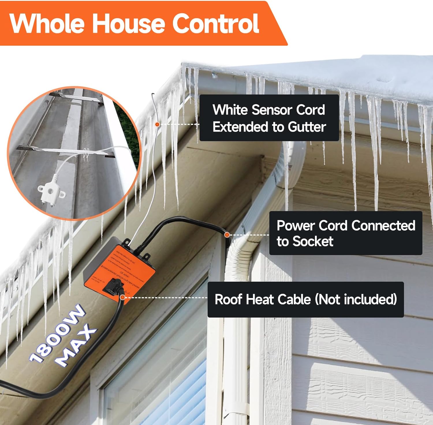Briidea Automatic Roof De Icing Cable Control 1800W, LED Indicator