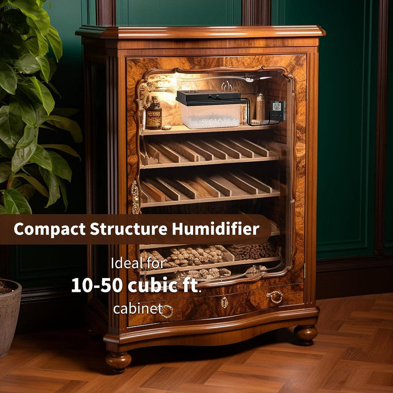 Briidea Electric Humidifiers for Cabinet (10-50 Cubic Ft.), 60% RH~80% RH Humidity Setting Values, Perfect Monitoring Temperature and Humidity, 12V Adapter Power Supply
