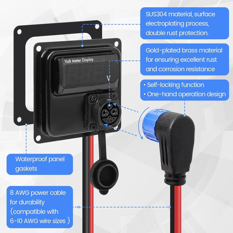 Battery Trolling Plug 12V/24V DC to DC Connector, Briidea Trolling Motor Plug with Battery Voltage Meter (8-30V), Easier Operation, Superior Anti-rust and Corrosion for Freshwater and Saltwater