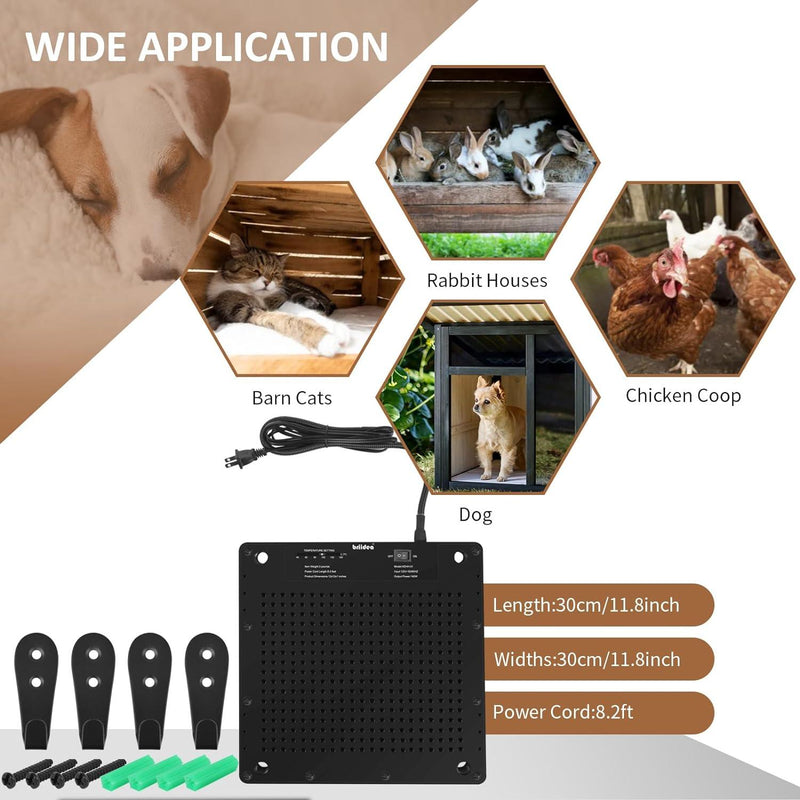 Briidea 140W Dog House Heater, 40℉-140℉ Adjustable Temperature & Anti Chew Cord, Ultra-Quiet & Ultra-Thin Design, Heater for Chicken Coops, Rabbit Cages, Cat House, Keep Your Pets Warm in Winter