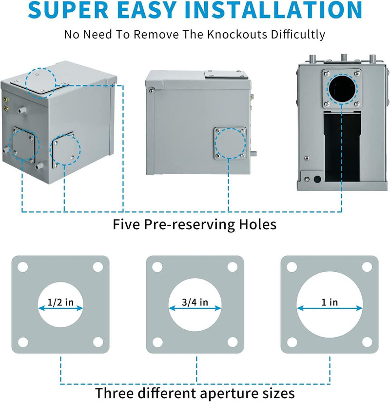 50 Amp RV Power Outlet Box, 125/250 Volt NEMA 14-50R RV Receptacle, Enclosed Weatherproof Lockable Outdoor Electrical Panel Outlet for RV Camper Travel Trailer Electric Car