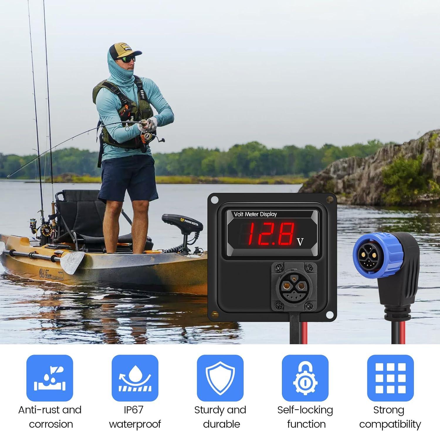 Battery Trolling Plug 12V/24V DC to DC Connector, Briidea Trolling Motor Plug with Battery Voltage Meter (8-30V), Easier Operation, Superior Anti-rust and Corrosion for Freshwater and Saltwater - briidea