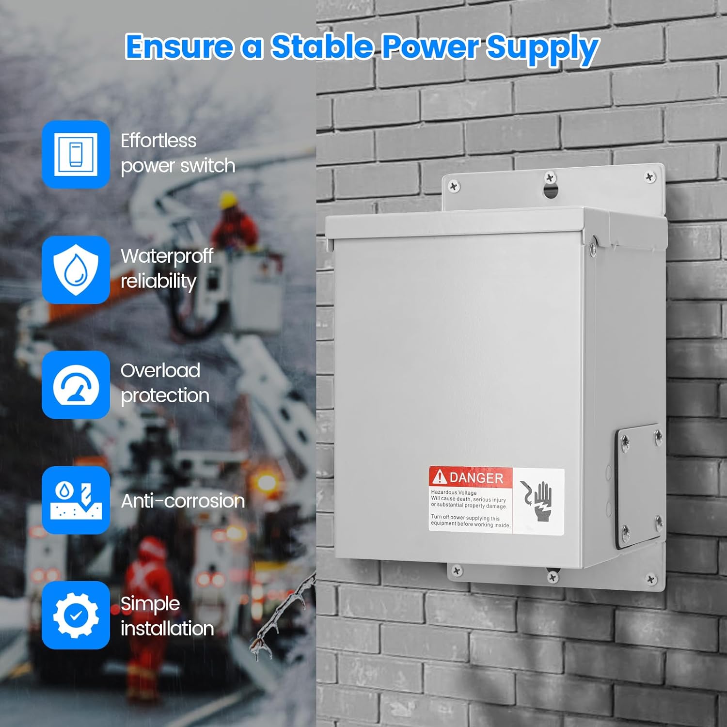 Indoor & Outdoor Briidea Generator Manual Transfer Switches, Waterproof Flip Cover, 15 Amp 125V Over Load Protection with Circuit Breaker, 4 Pre-Drilled Holes, Be Ready for The Next Power Outage