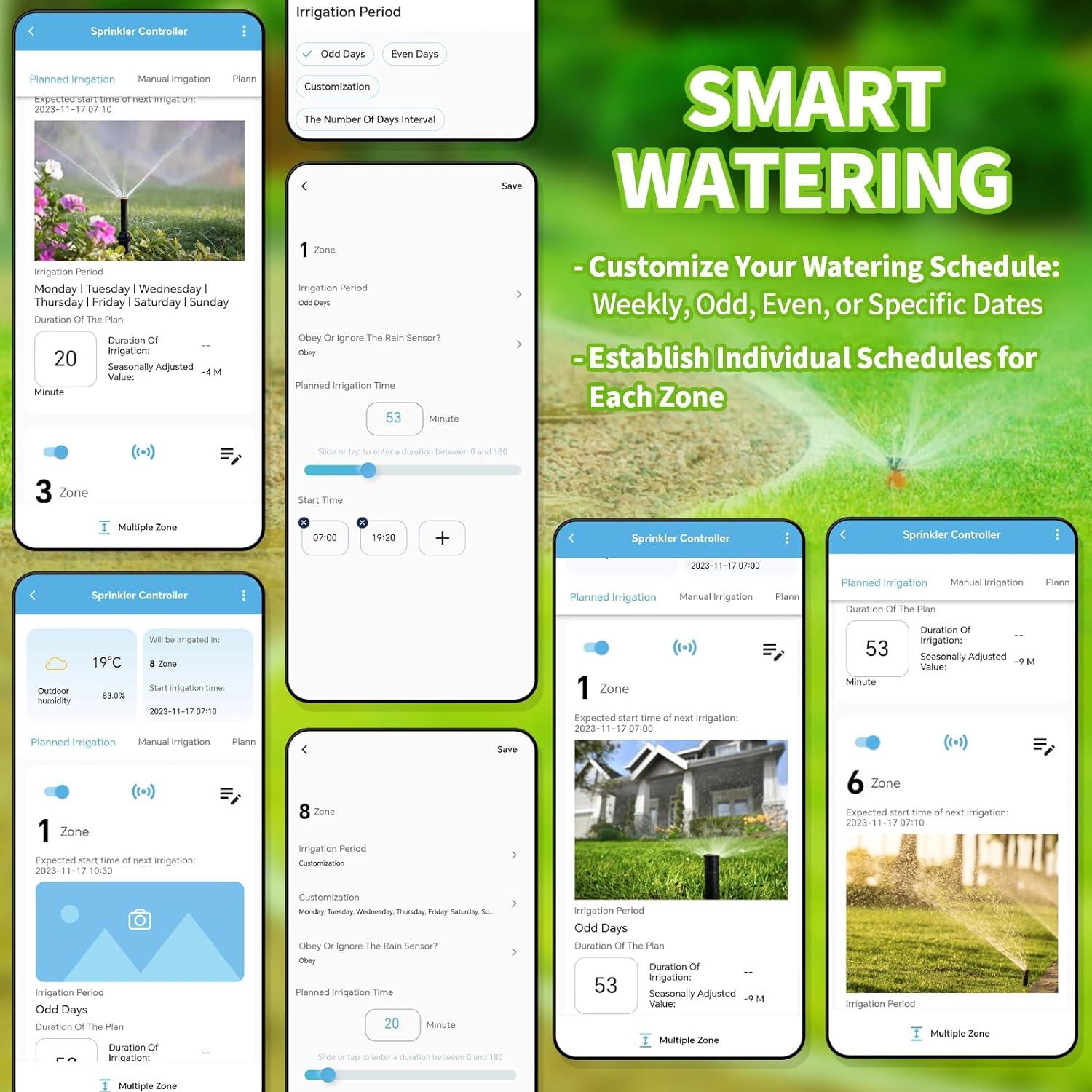 8 Zones WiFi Smart Sprinkler Controller, Briidea Automatic Irrigation Controllers with Customized Watering Schedule & Seasonal Adjustment, Save Water and Keep Your Plants Thrive
