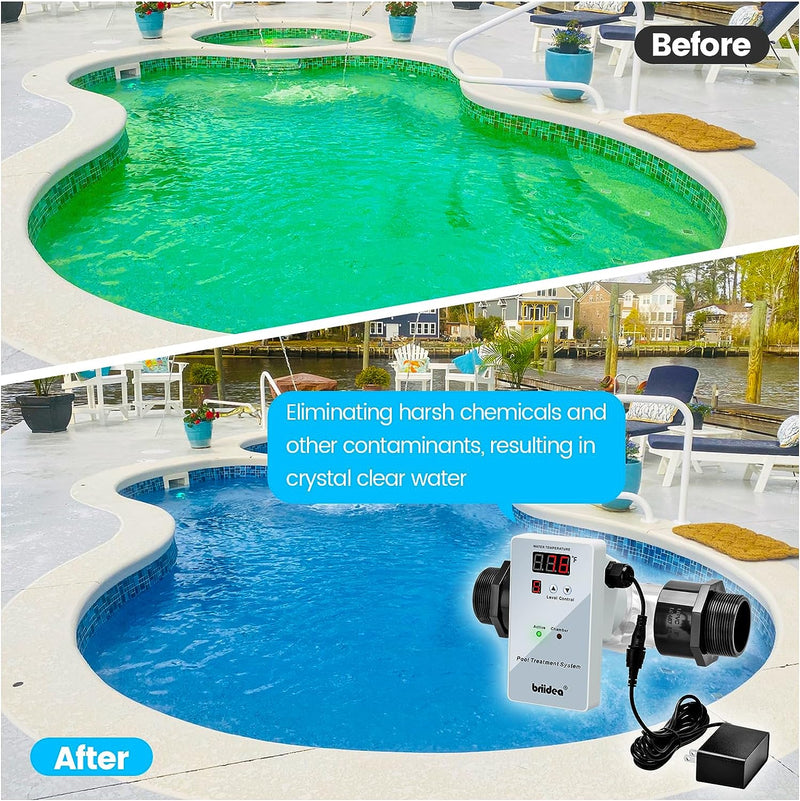 Briidea Pool Treatment System, Release Cu Ag, for Pools up to 40,000 Gallons, Compatible with In-Ground, Above-Ground Pool, Hot tub, Spa or Aquarium, Reduce Chemicals and Other Contaminants