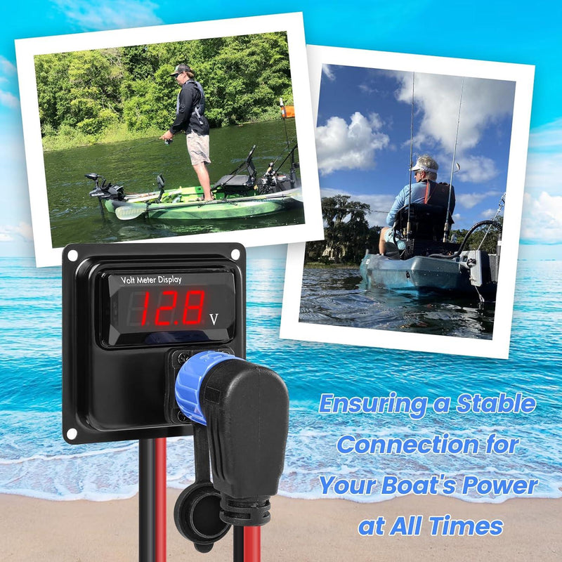 Battery Trolling Plug 12V/24V DC to DC Connector, Briidea Trolling Motor Plug with Battery Voltage Meter (8-30V), Easier Operation, Superior Anti-rust and Corrosion for Freshwater and Saltwater