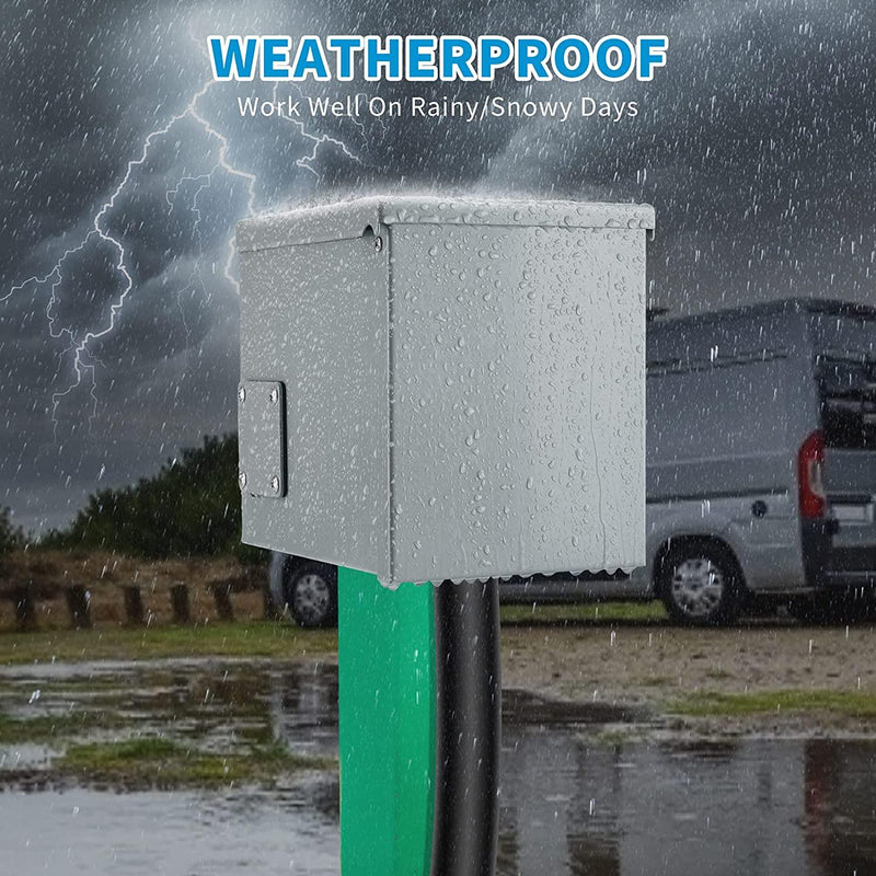 50 Amp RV Power Outlet Box, 125/250 Volt NEMA 14-50R RV Receptacle, Enclosed Weatherproof Lockable Outdoor Electrical Panel Outlet for RV Camper Travel Trailer Electric Car