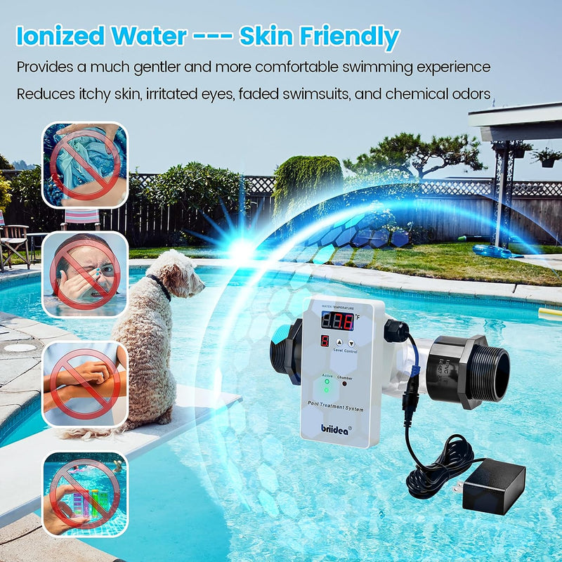 Briidea Pool Treatment System, Release Cu Ag, for Pools up to 40,000 Gallons, Compatible with In-Ground, Above-Ground Pool, Hot tub, Spa or Aquarium, Reduce Chemicals and Other Contaminants