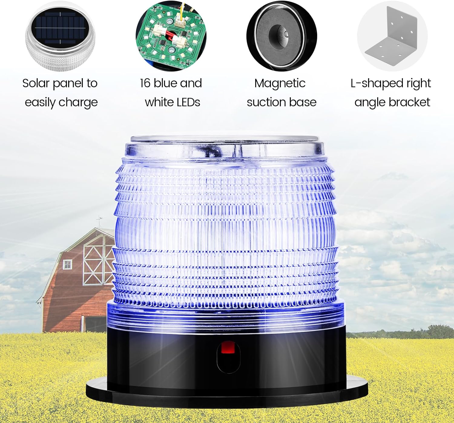 Night Predator Deterrent, Briidea Solar Predator Control Light with Batteries, 360° Highlighting LED Bright to 1.6KM Away, Automatic Turn On at Night, Protect Crops and Poultry