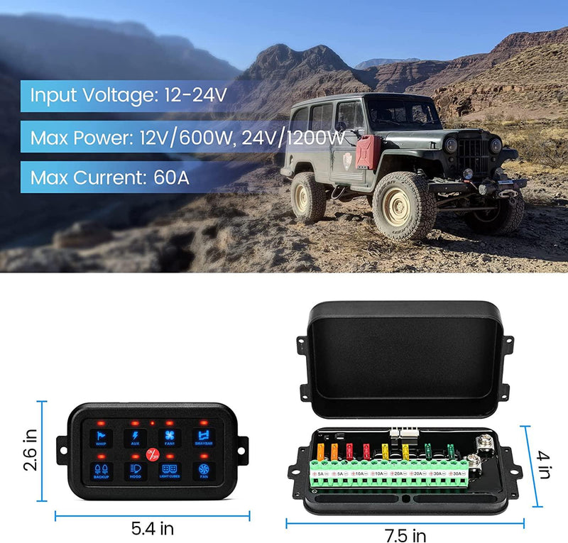 8 Gang Switch Panel, Briidea Switch Panel for Car with All Metal Housing, Multifunction 12V-24V, Ideal for Car, Golf Cart, ATV, UTV, RV, Truck, Enhance Your Driving Experience