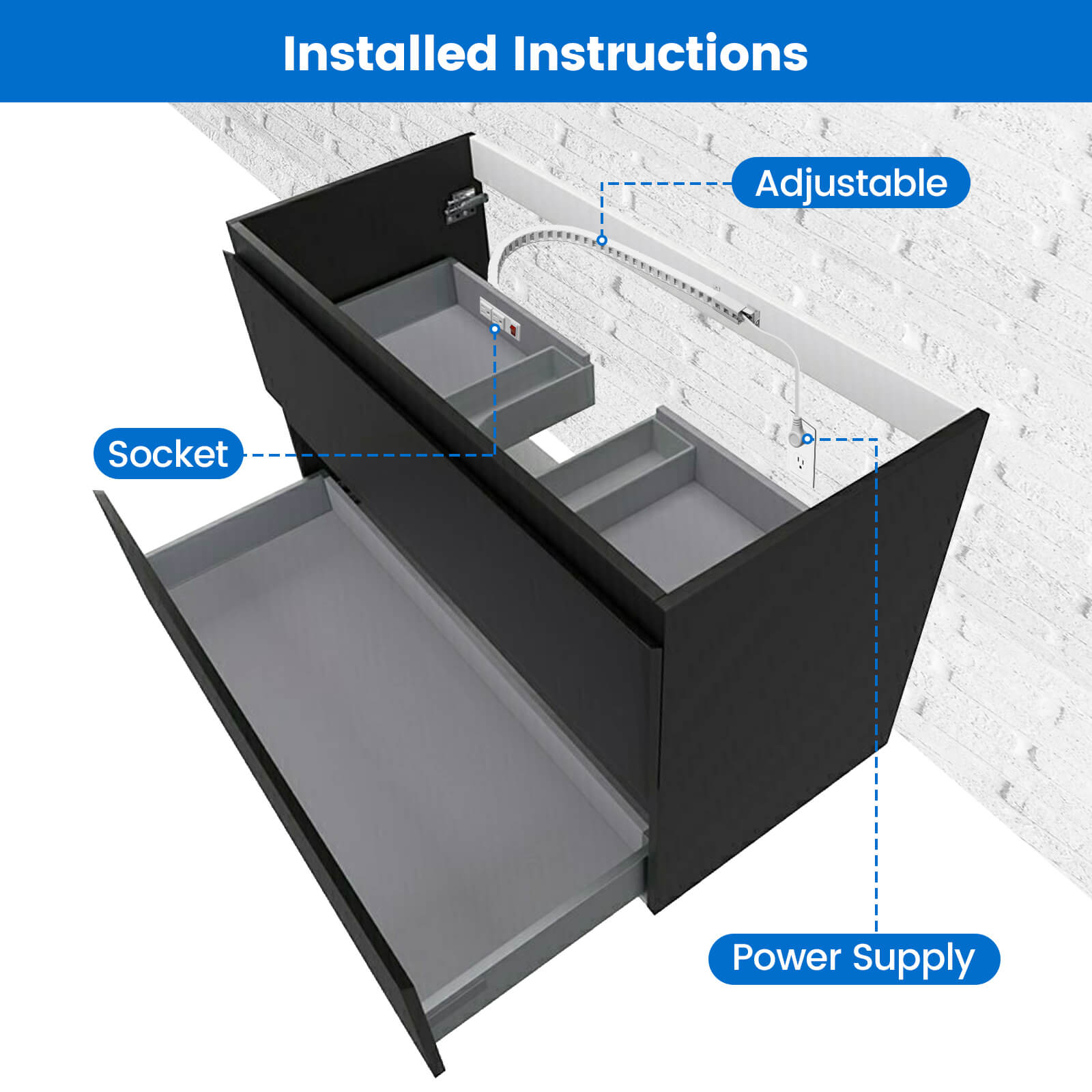 Drawer Switch Briidea Drawer Outlet Kit with Dual 15 Amp AC Outlets & On/Off Switch ...