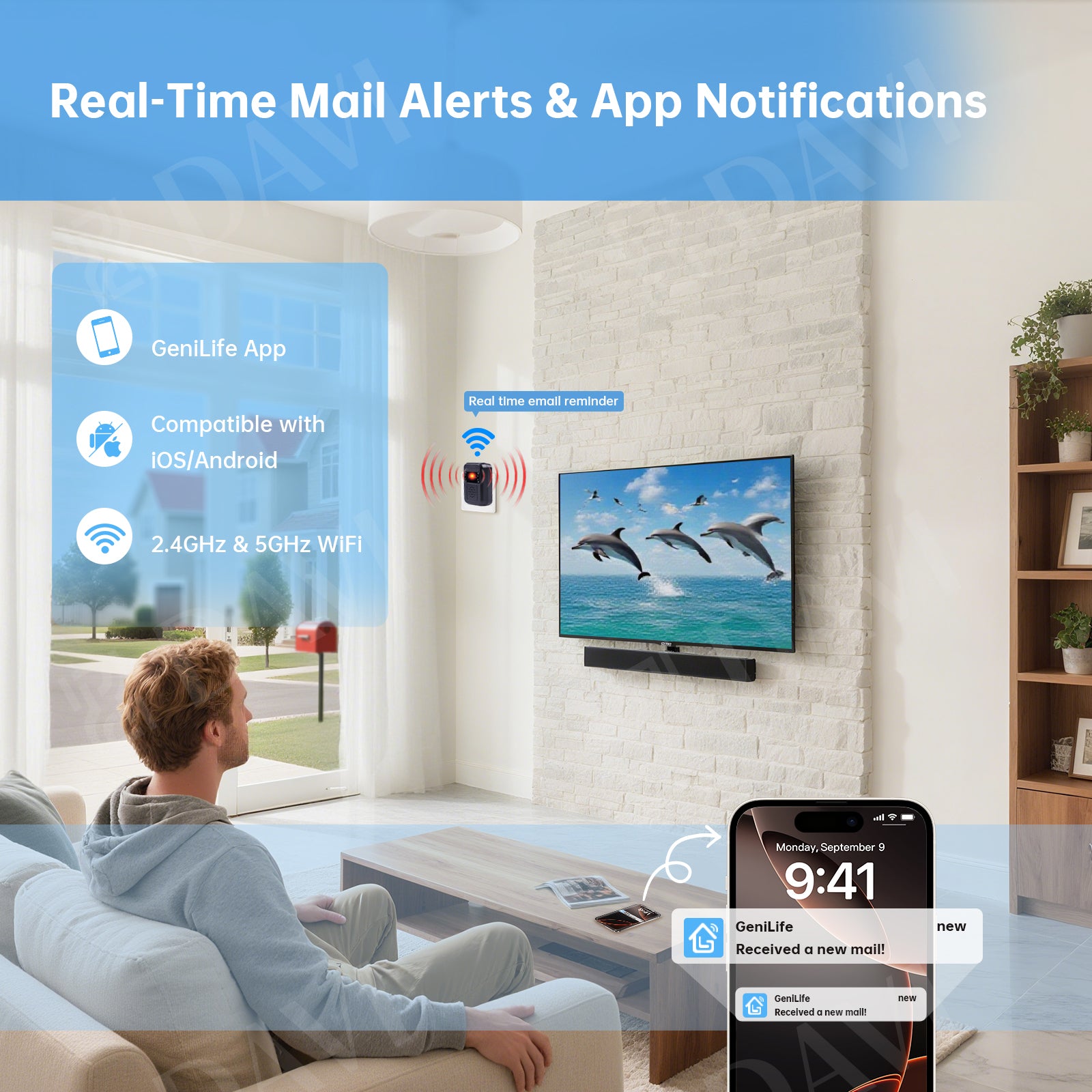 Briidea WiFi Mailbox Alert with LoRa Technology Up to 1200ft Long Rang ...