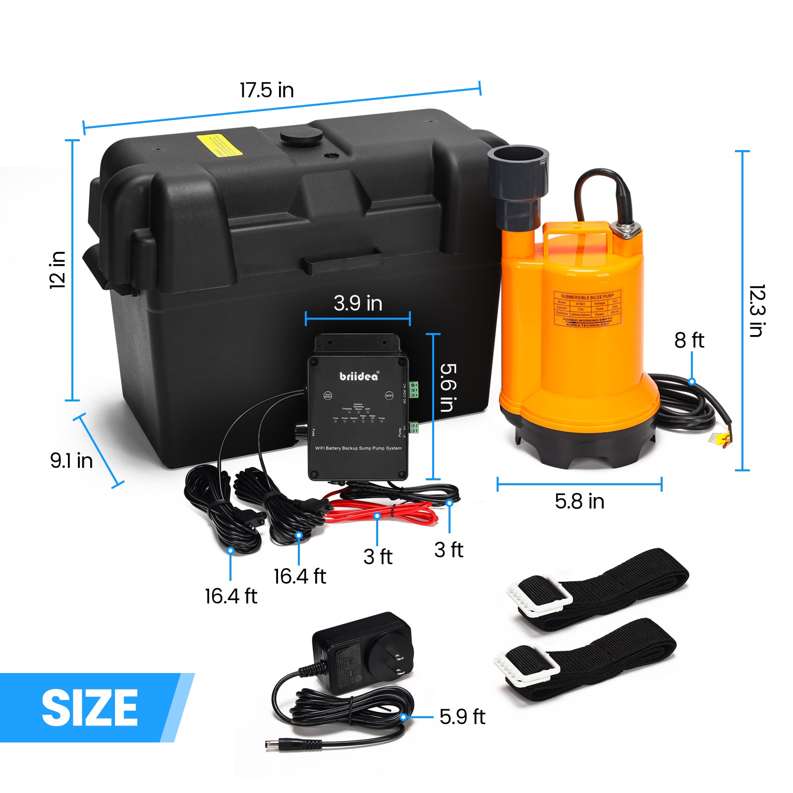 thumbnail image 2 of Battery Backup Sump Pump System For Basement, 2.4G & 5G WiFi 9 Led Indicators Smart Alarm Electronic Water Level Sensor 12v Battery Compatible Battery Not Included 2 of 12