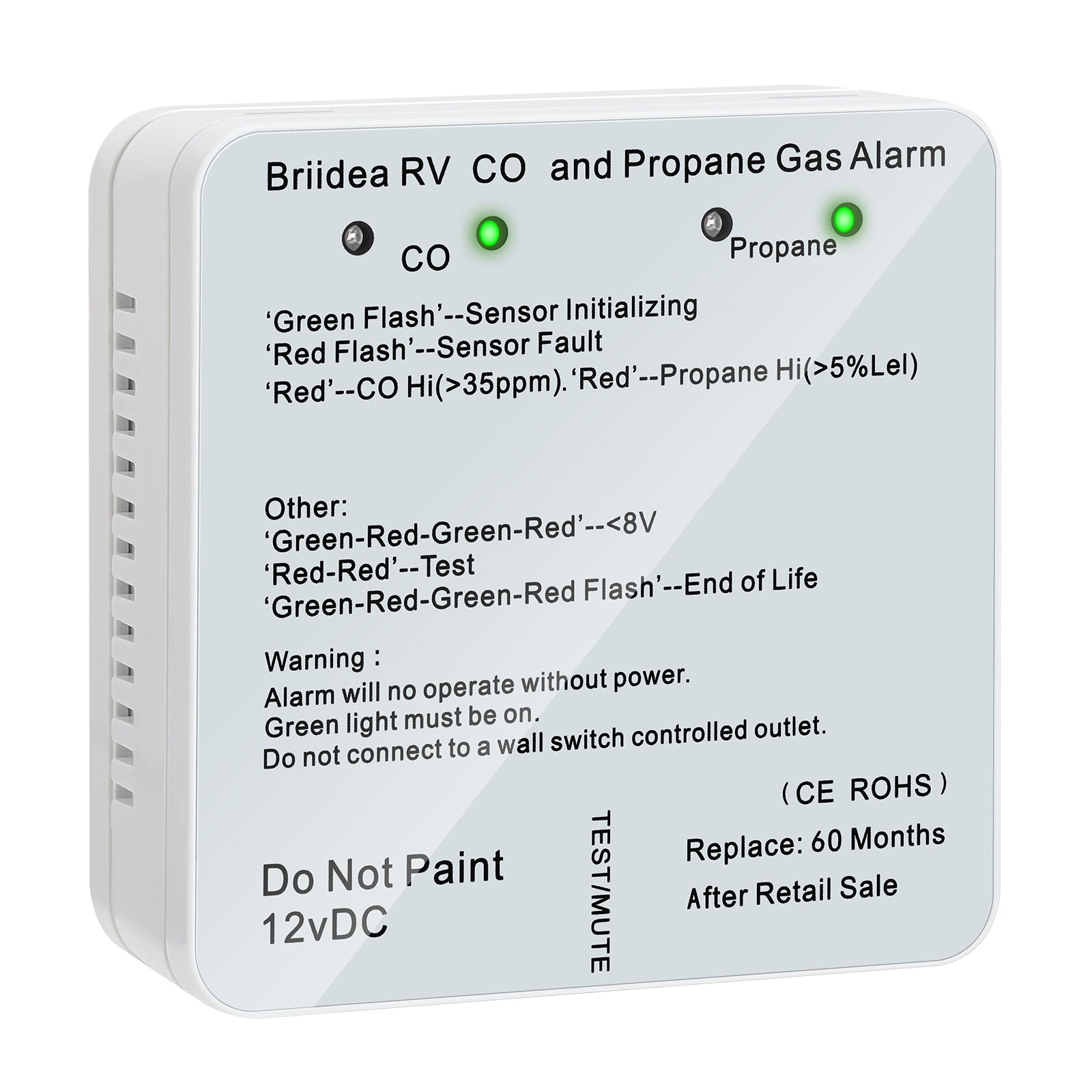 Briidea RV Carbon Monoxide & Propane Alarm | Dual Gas Detector With 100dB Alert