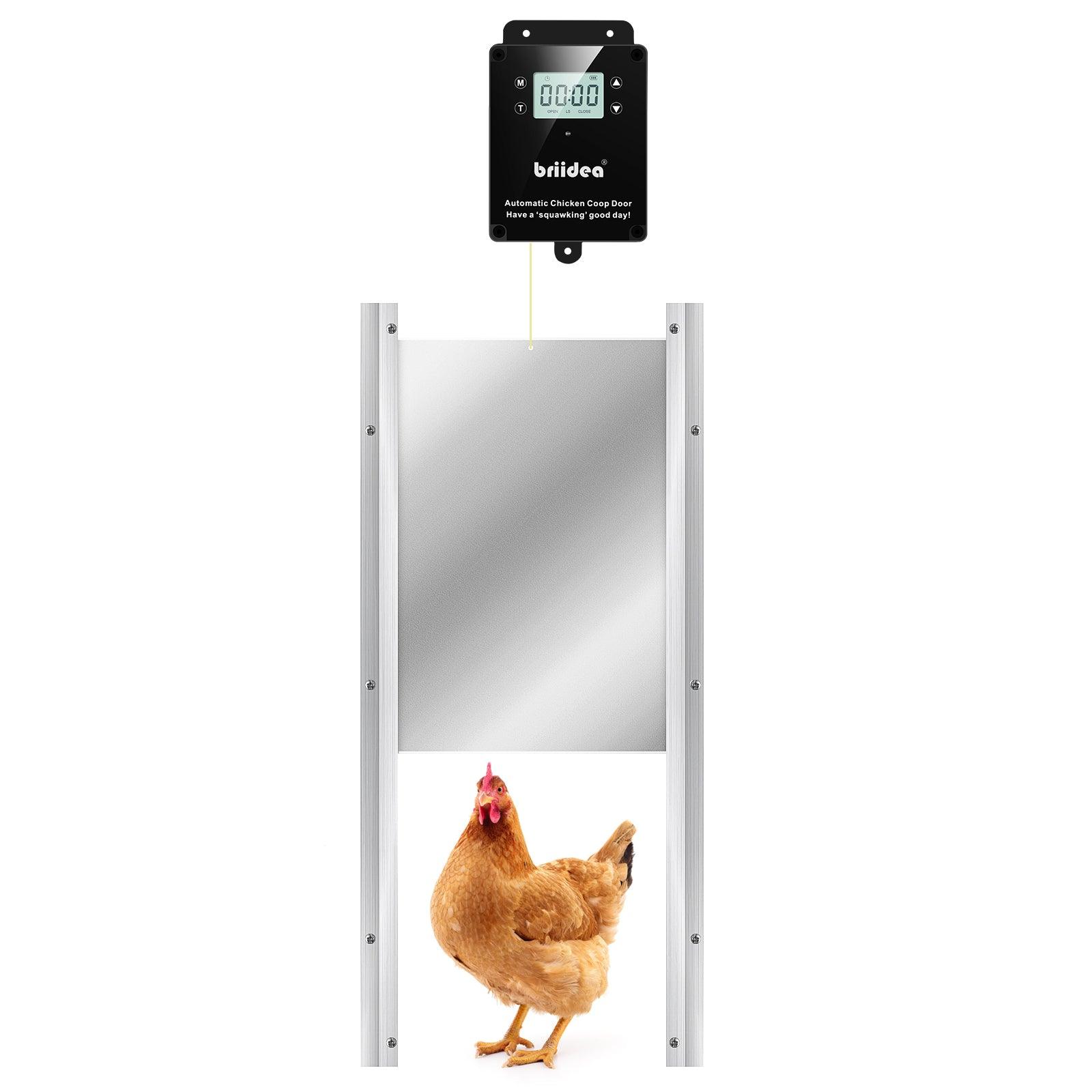 Automatic Chicken Coop Door, Briidea Waterproof Electric Auto Chicken Door Kit with Timer & Light Sensor, Battery Powered - briidea