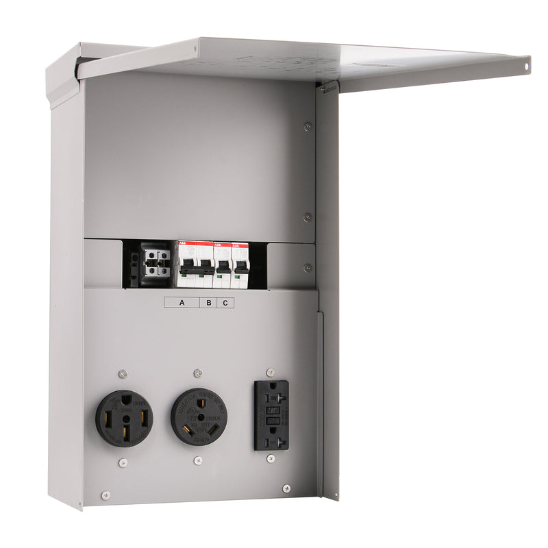Temporary Power Outlet Panel, Briidea RV Panel Outlet with a 20, 30, 50 Amp Receptacle Installed, Prewired, Weatherproof