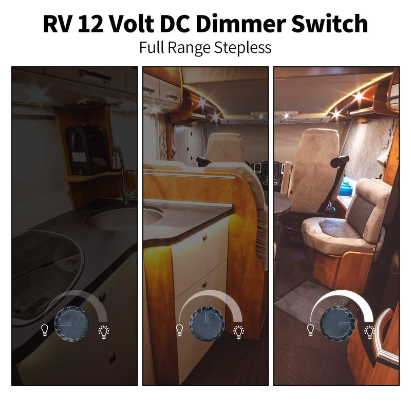 12V Dimmer Switch, Briidea RV 12V 5A 60W Dimmer Switch for LED, Halogen, Incandescent, Used for RVs, Travel Trailers, Marine, Auto, Black