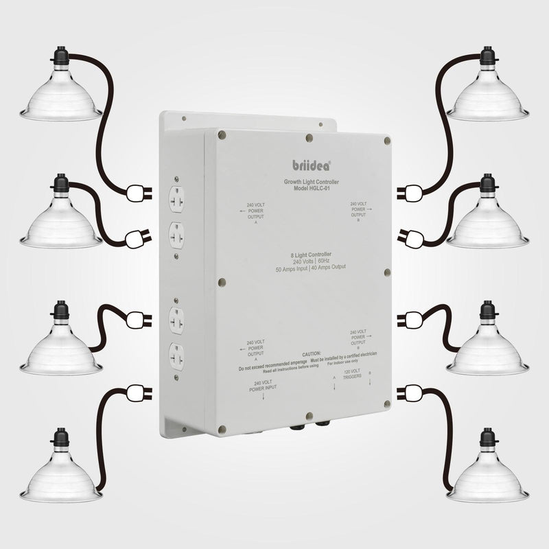 8-Light Controller, Briidea Lighting Relay Ballast Grow Light Controller 8000W 240V with Dual Trigger Cords
