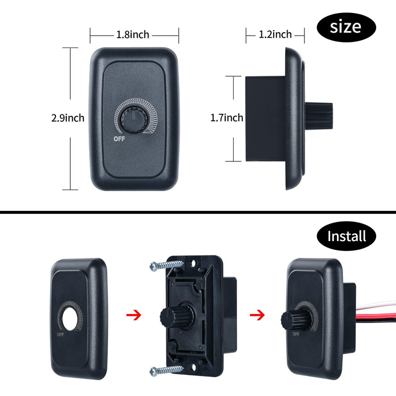 12V Dimmer Switch, Briidea RV 12V 5A 60W Dimmer Switch for LED, Halogen, Incandescent, Used for RVs, Travel Trailers, Marine, Auto, Black